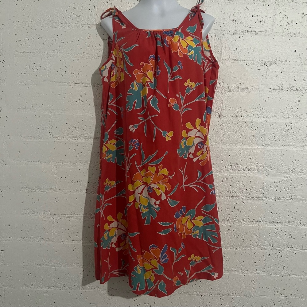 Sears Womens Vintage Dress M 12-14 Orange Floral Hawaiian Sleeveless D6
